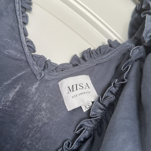 Misa Valerya Ruffle Trim Cold Shoulder Wrap Mini Dress Gray Women's Size XS - Picture 4 of 7